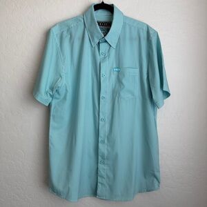 Dixxon Men's Benny Short Sleeve Button Up Shirt Microstripe Tiffany Blue Medium‎